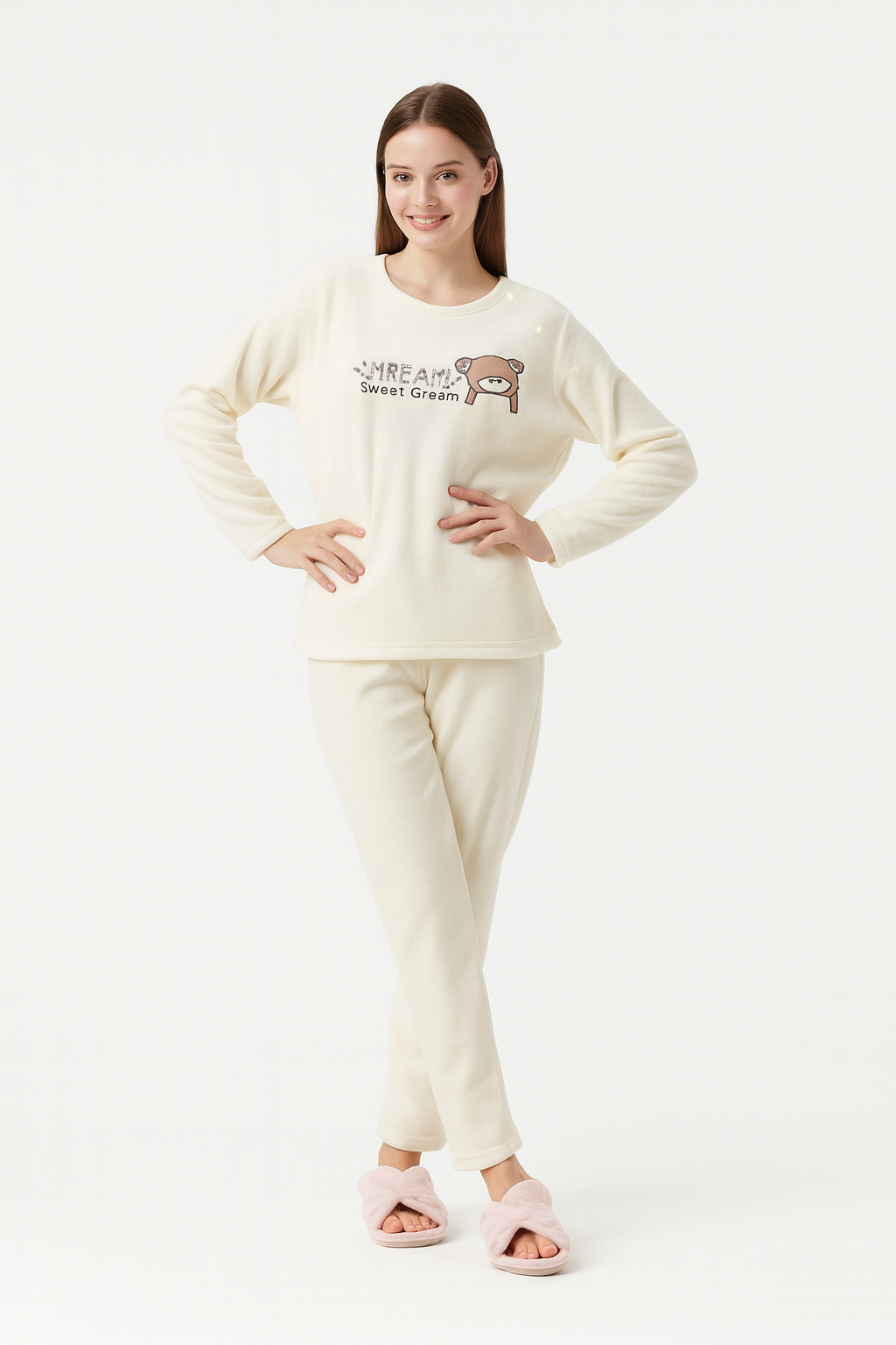 Women's Ultra-Soft Flannel Pajama Set – Cute Bear Graphic Long Sleeve Top & Matching Pants – Warm Winter Loungewear Sleepwear Set