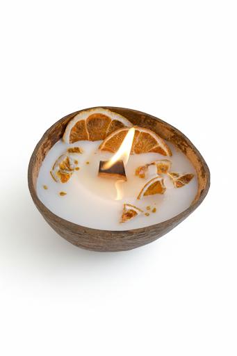 Handmade Coconut Shell Scented Candles with Wooden Wick – Natural Soy Wax Aromatherapy Candles with Dried,Lavender, Rose & Orange – Eco‑Friendly Decorative for Home, Spa & Relaxation.