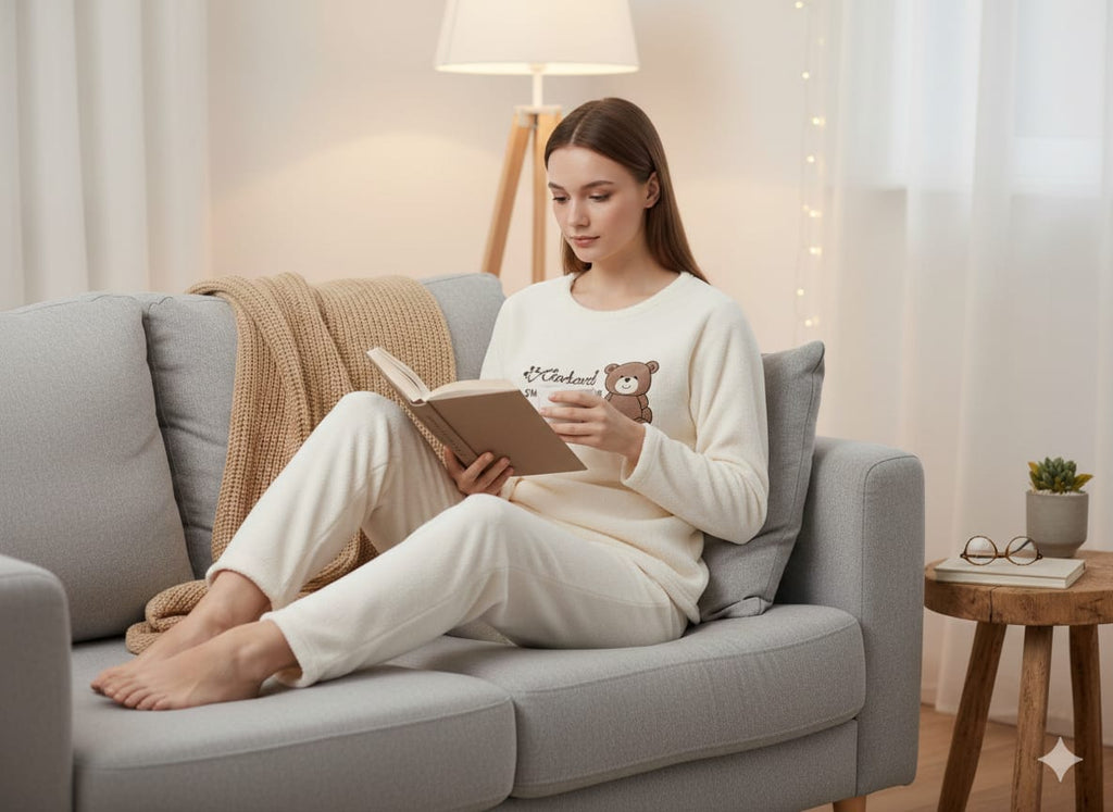 Women's Ultra-Soft Flannel Pajama Set – Cute Bear Graphic Long Sleeve Top & Matching Pants – Warm Winter Loungewear Sleepwear Set